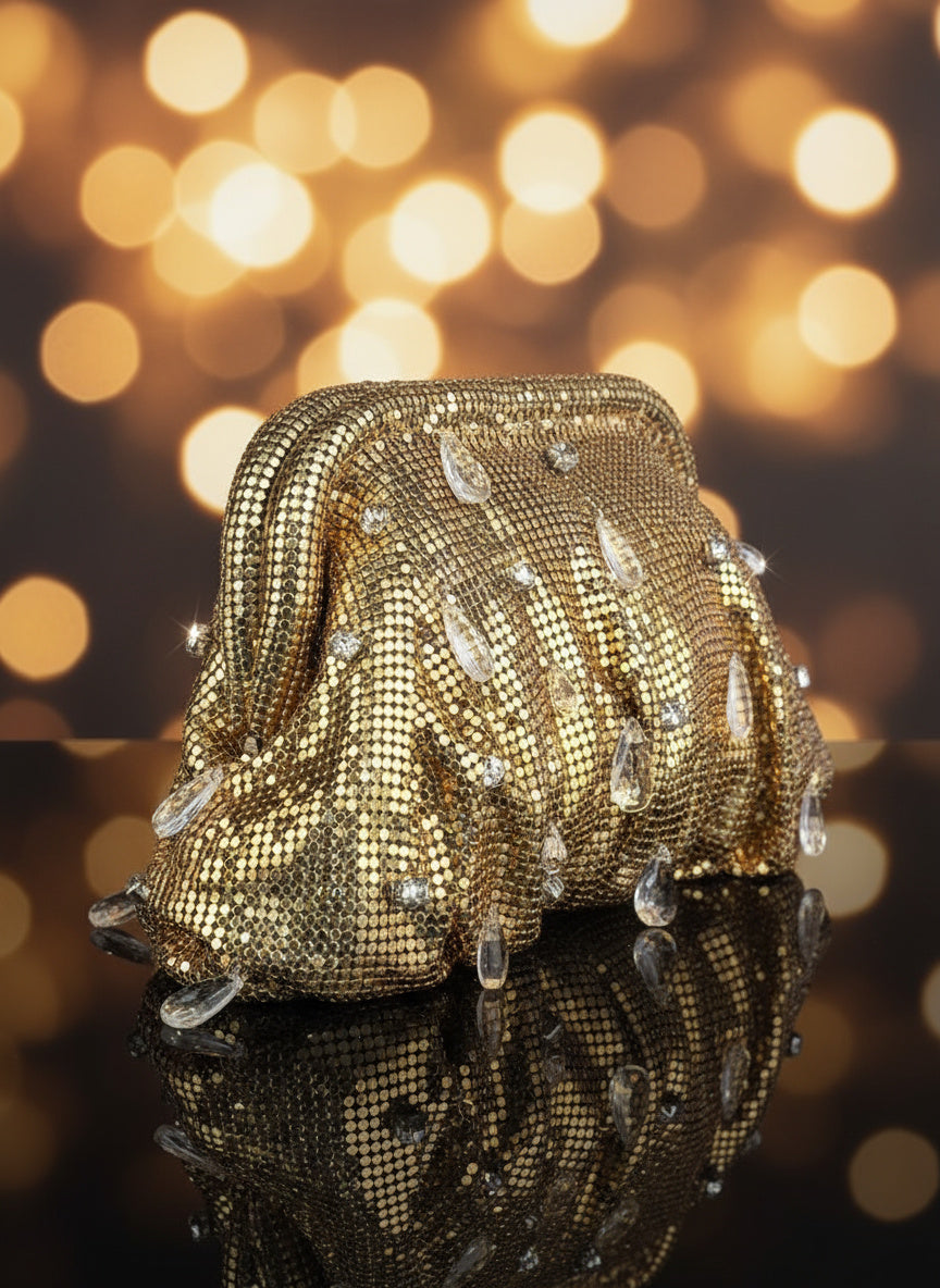 SoHo gold clutch bag – luxury Indian evening accessory by Ozel