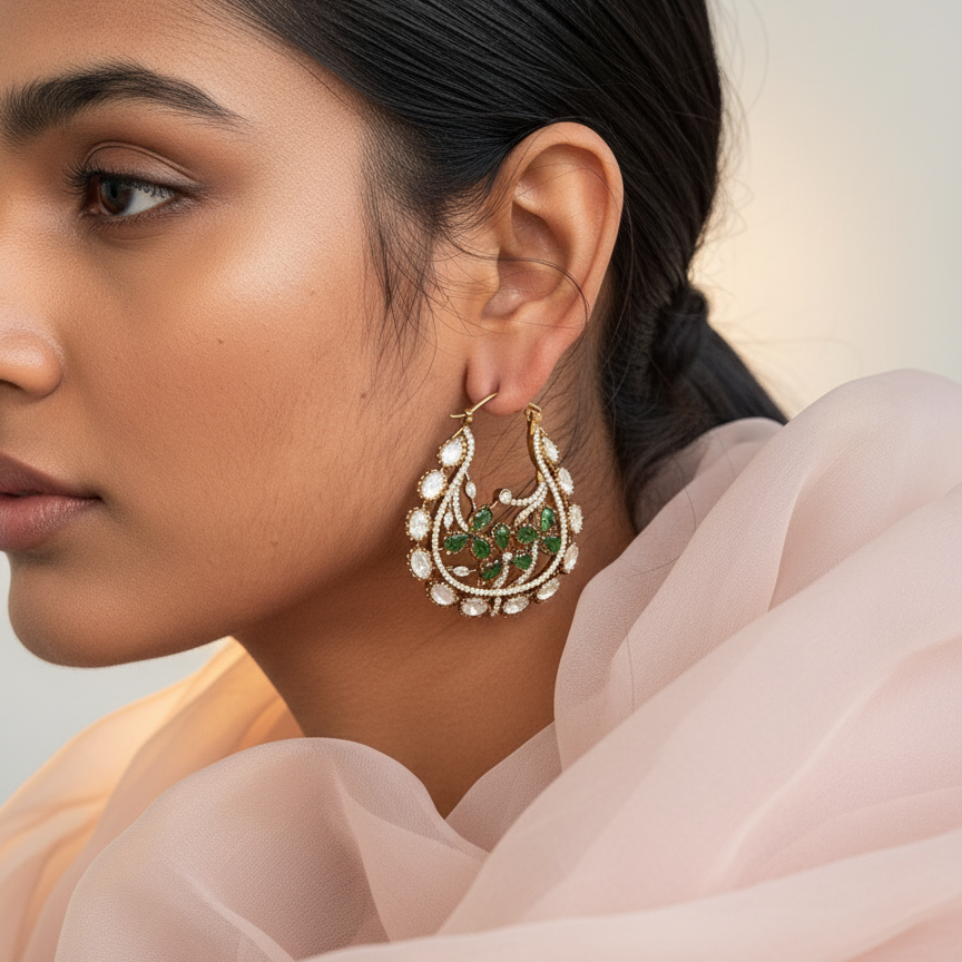 Diana green gemstone earrings – elegant Indian jewelry by Ozel