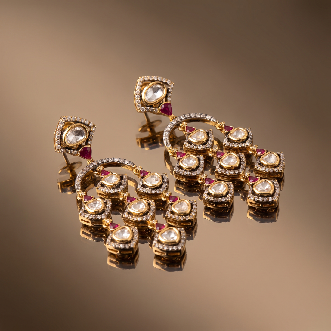 Aarna Ruby Polki Chandelier Earrings