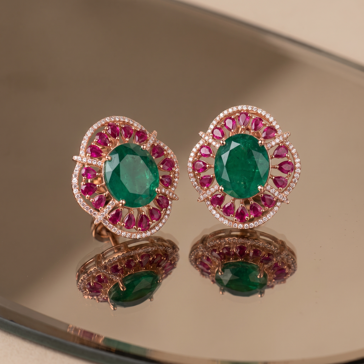 Arovi Emerald Ruby Statement Studs
