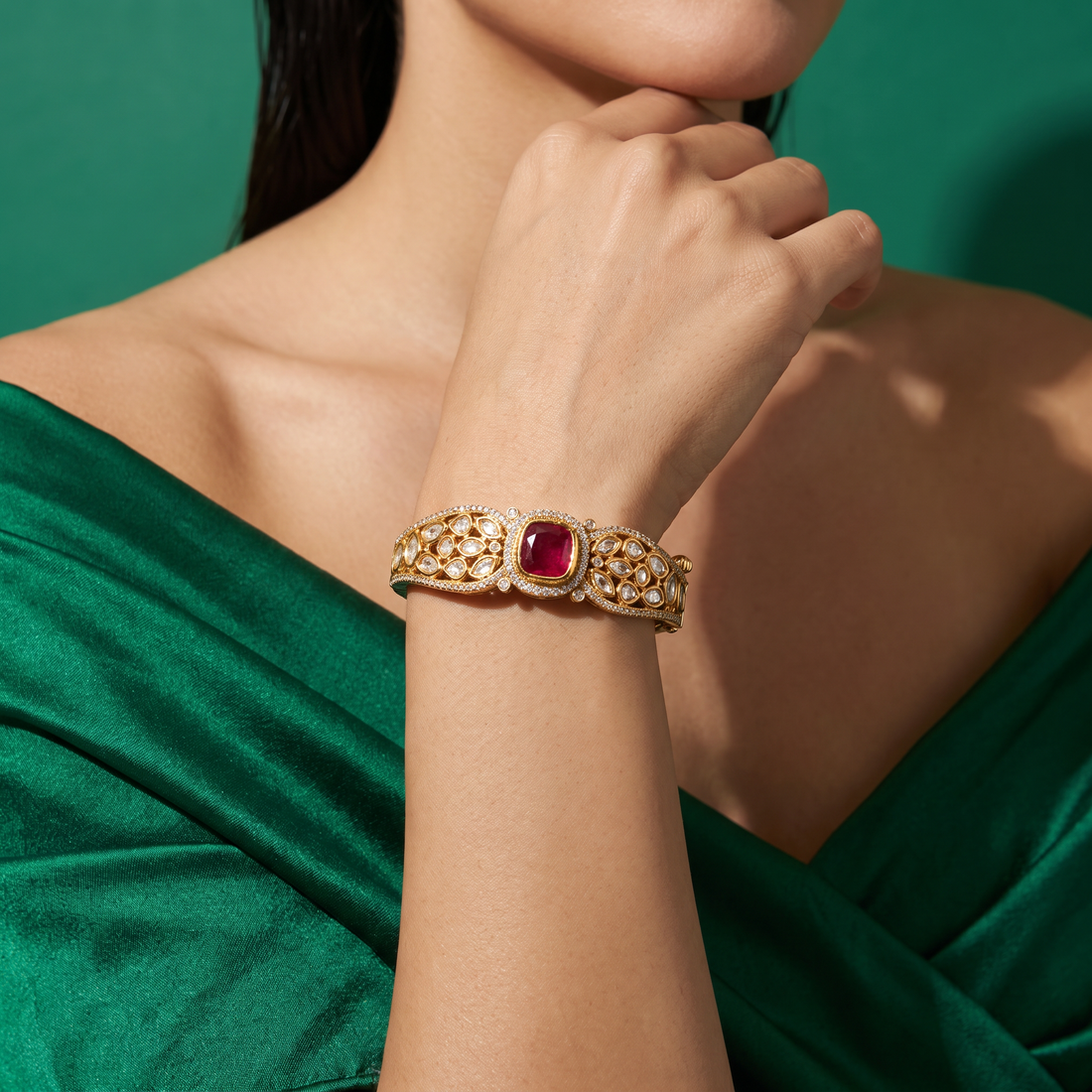 Ruzan Crimson Kundan Bracelet