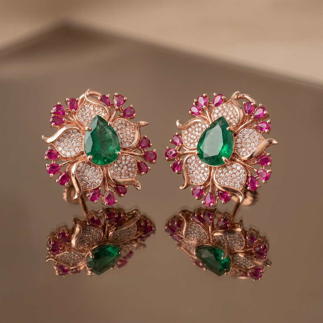 Neyra Green and Pink Bloom Earrings