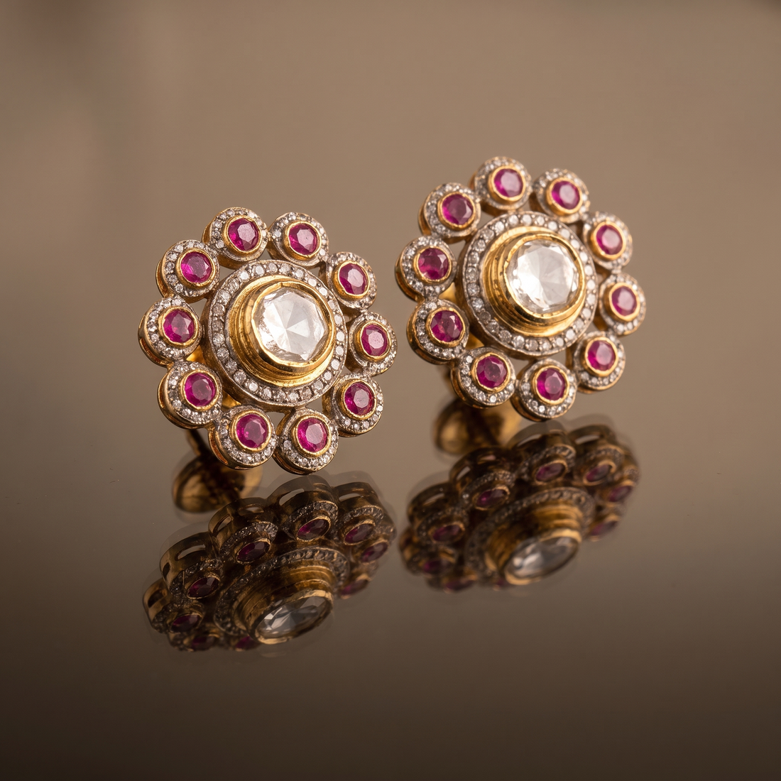 Roshni Kundan Stud Earrings - Ruby