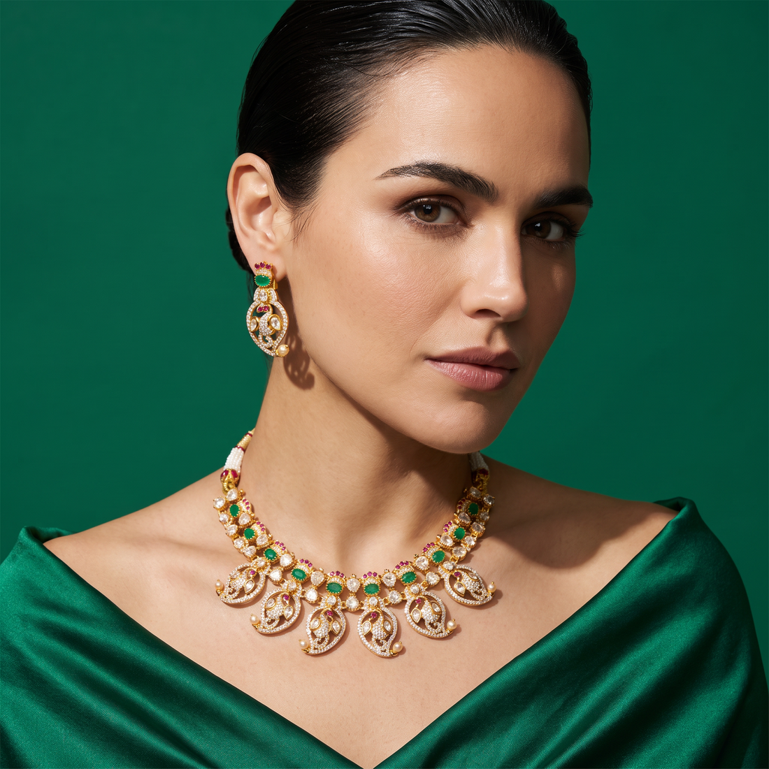 Vanshika Emerald Kundan Haar Set