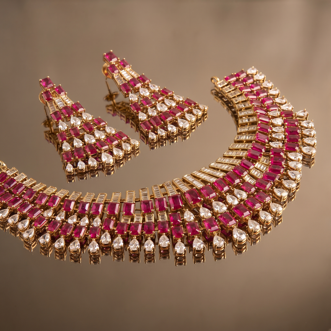 Zaina Ruby Cascade Necklace Set