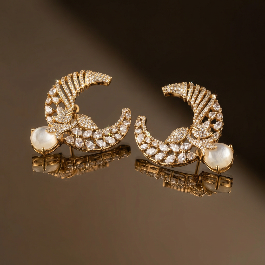 Aira Crescent Stud Earrings – artisan Indian jewelry by Ozel