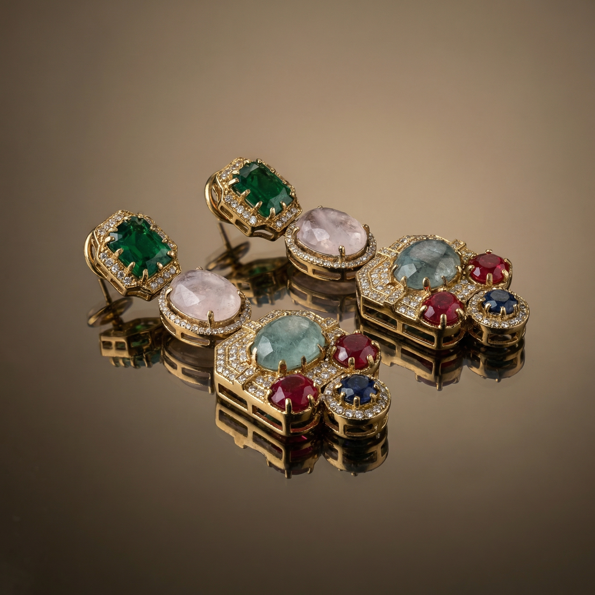 Navratna Aura Drop Earrings – heritage navratna nine-stone earrings by Ozel