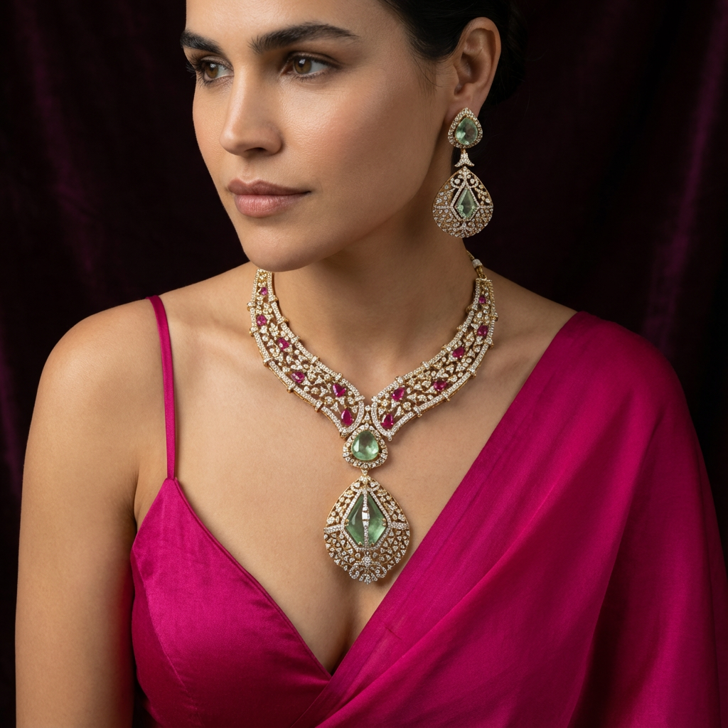 Noor-e-Gulbahar mint green necklace set with kundan and pearls