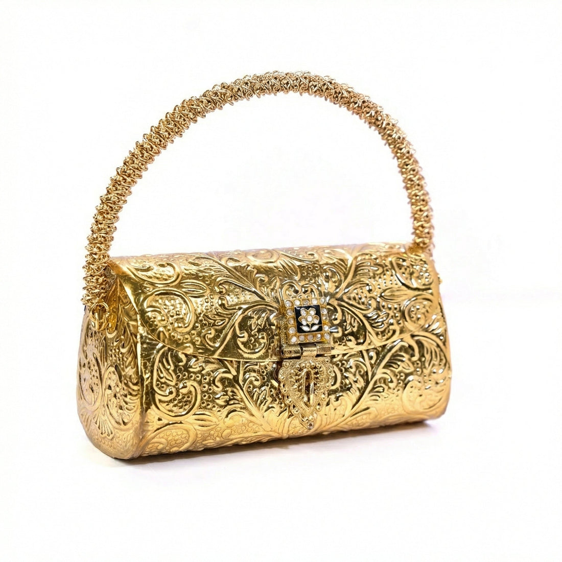 Carved heritage golden clutch bag – front view by Ozel