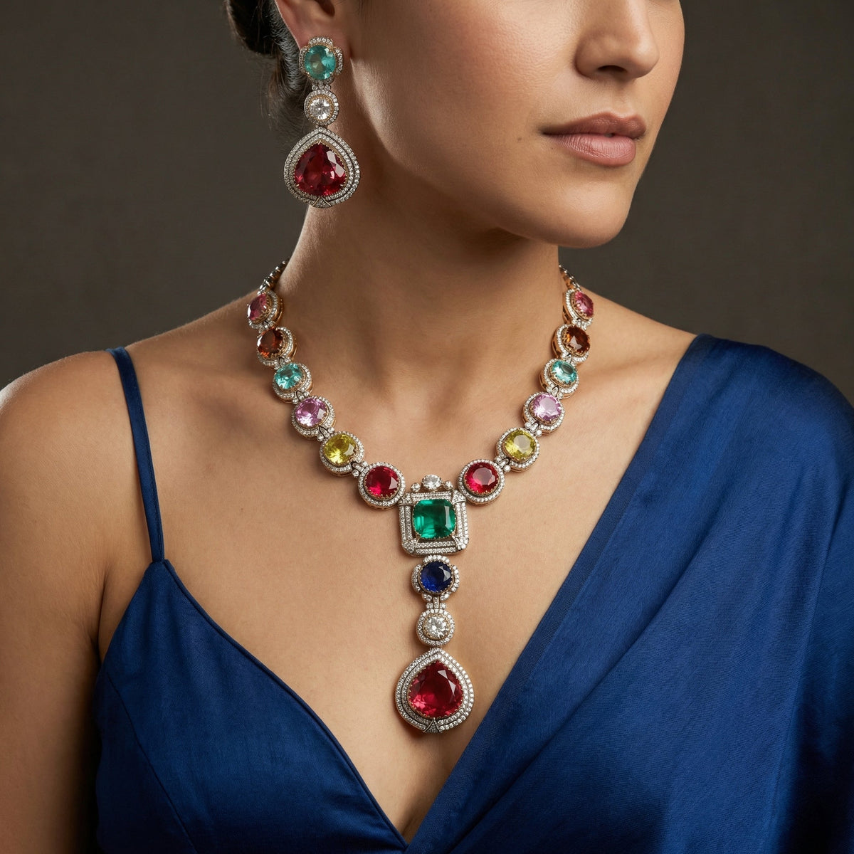 Gemstones Royale Statement Necklace Set – statement Indian jewelry by Ozel