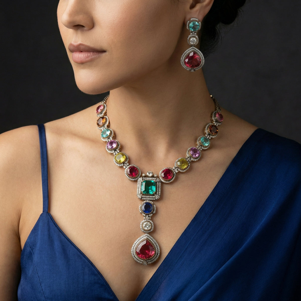 Gemstones Royale Statement Necklace Set – regal gemstone necklace by Ozel