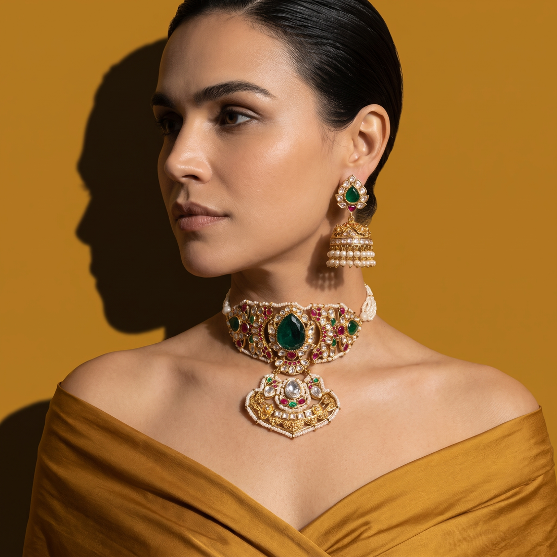 Jadau Panna Pearl Choker Set