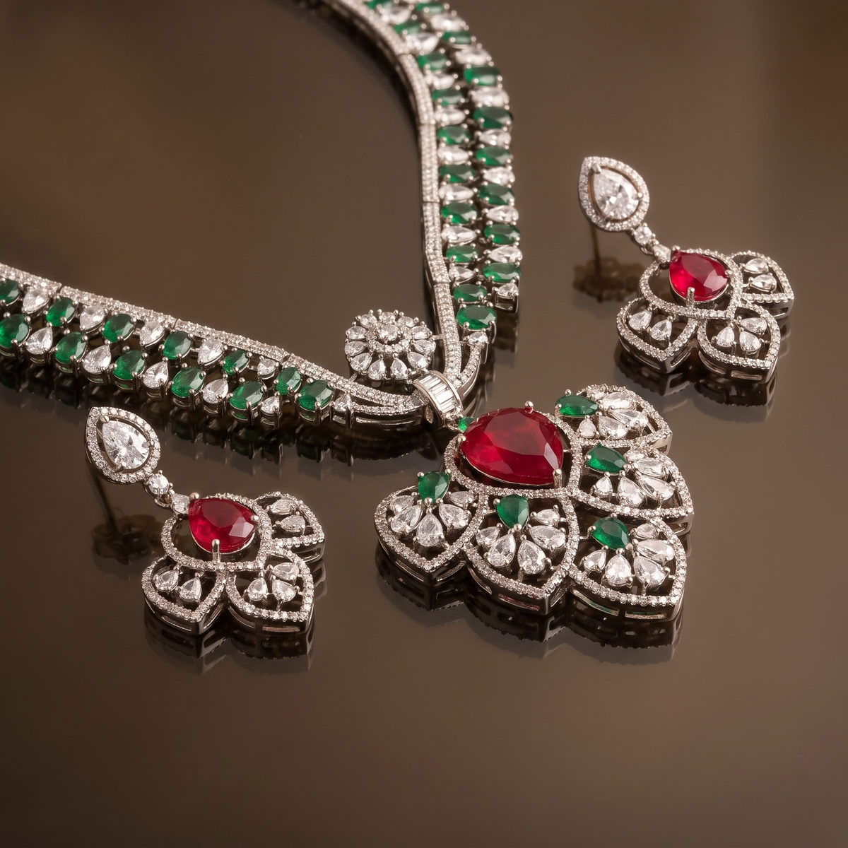 Maira Ruby Emerald Necklace Set