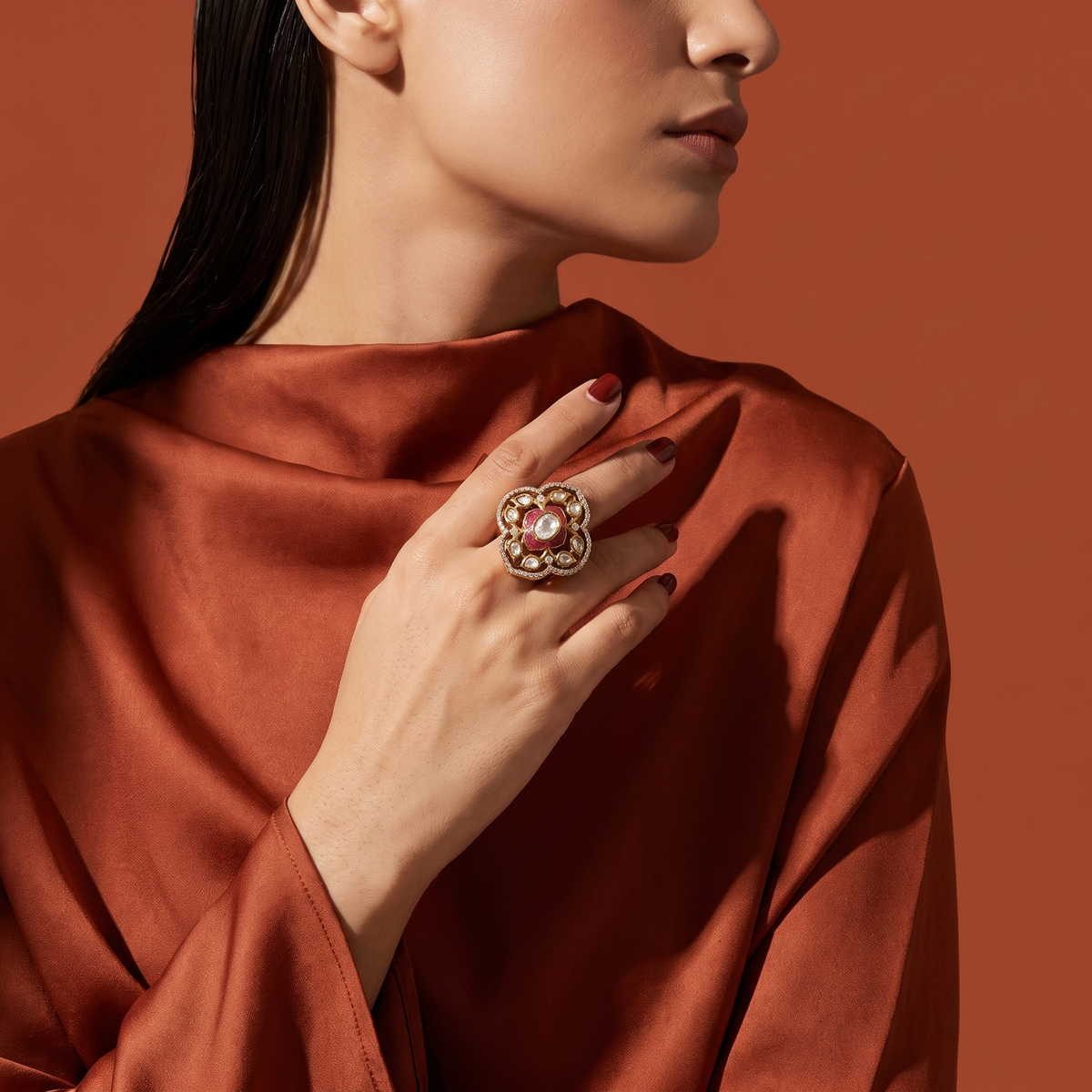 Emerald Lattice Statement Ring