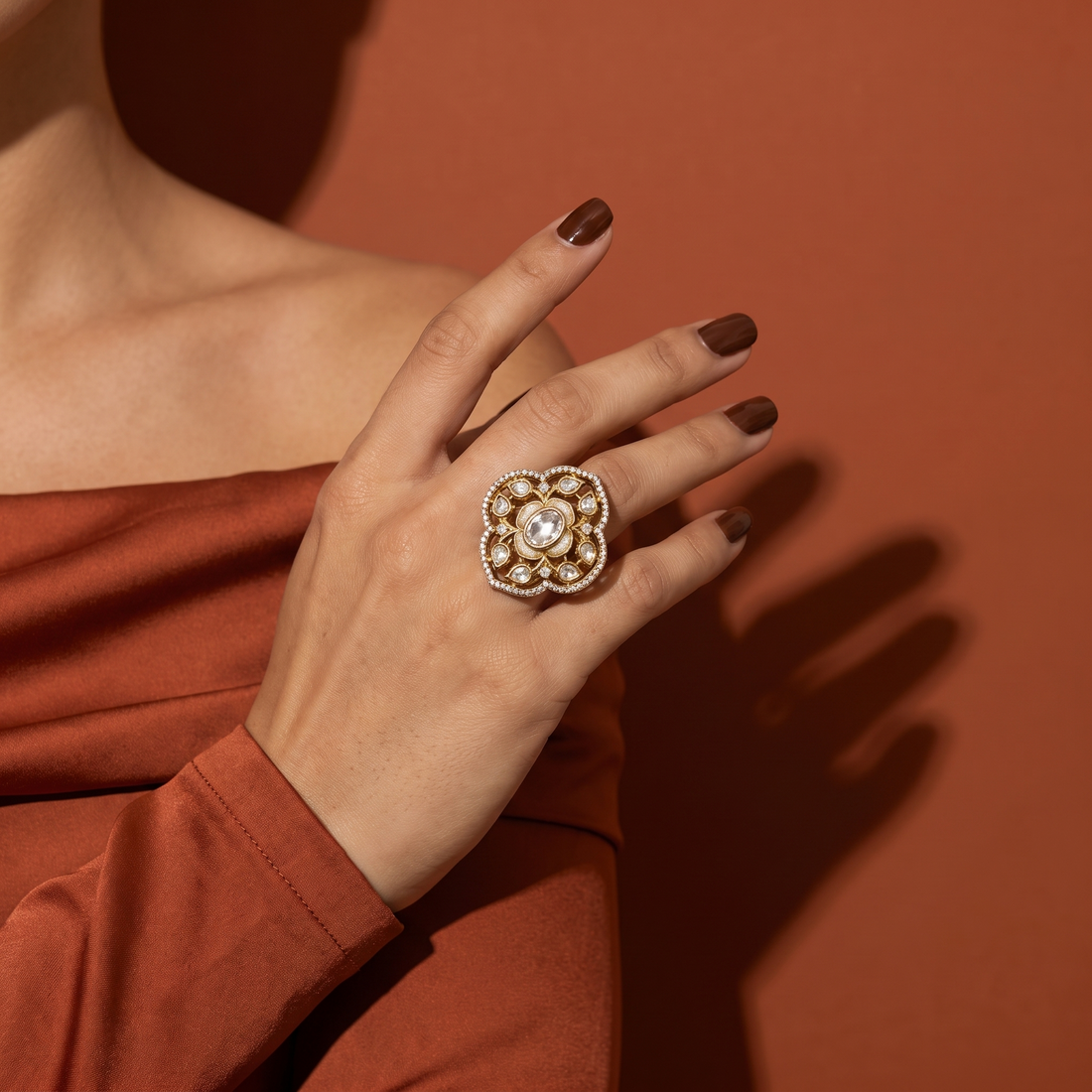 Emerald Lattice Statement Ring