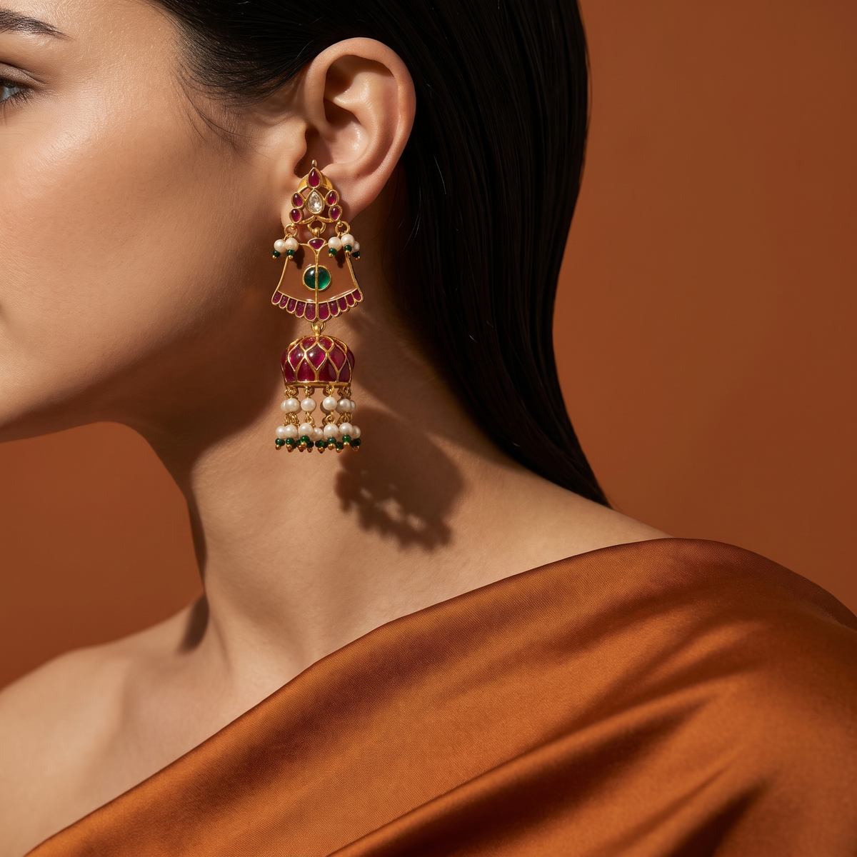 Peach Bell Jhumka Pendant Necklace