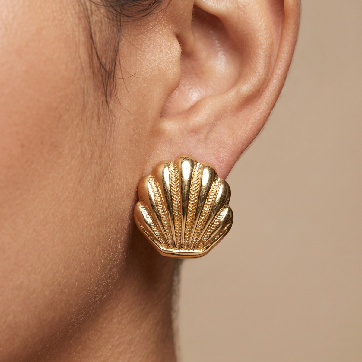 Seashell Stud Earrings (Gold Tone)