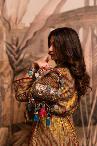 Tara silver tribal handbag interior detail — Ozel
