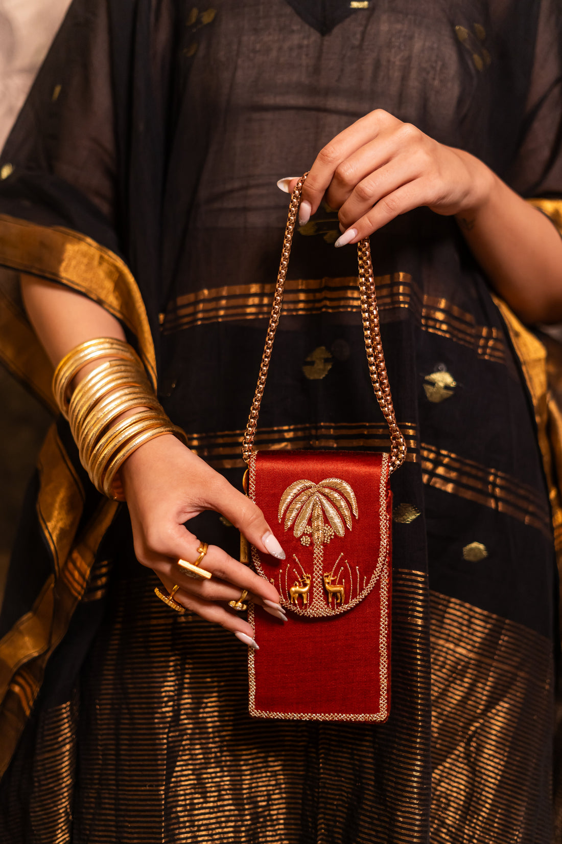 Riva mobile sling bag – handcrafted Indian designer sling by Ozel