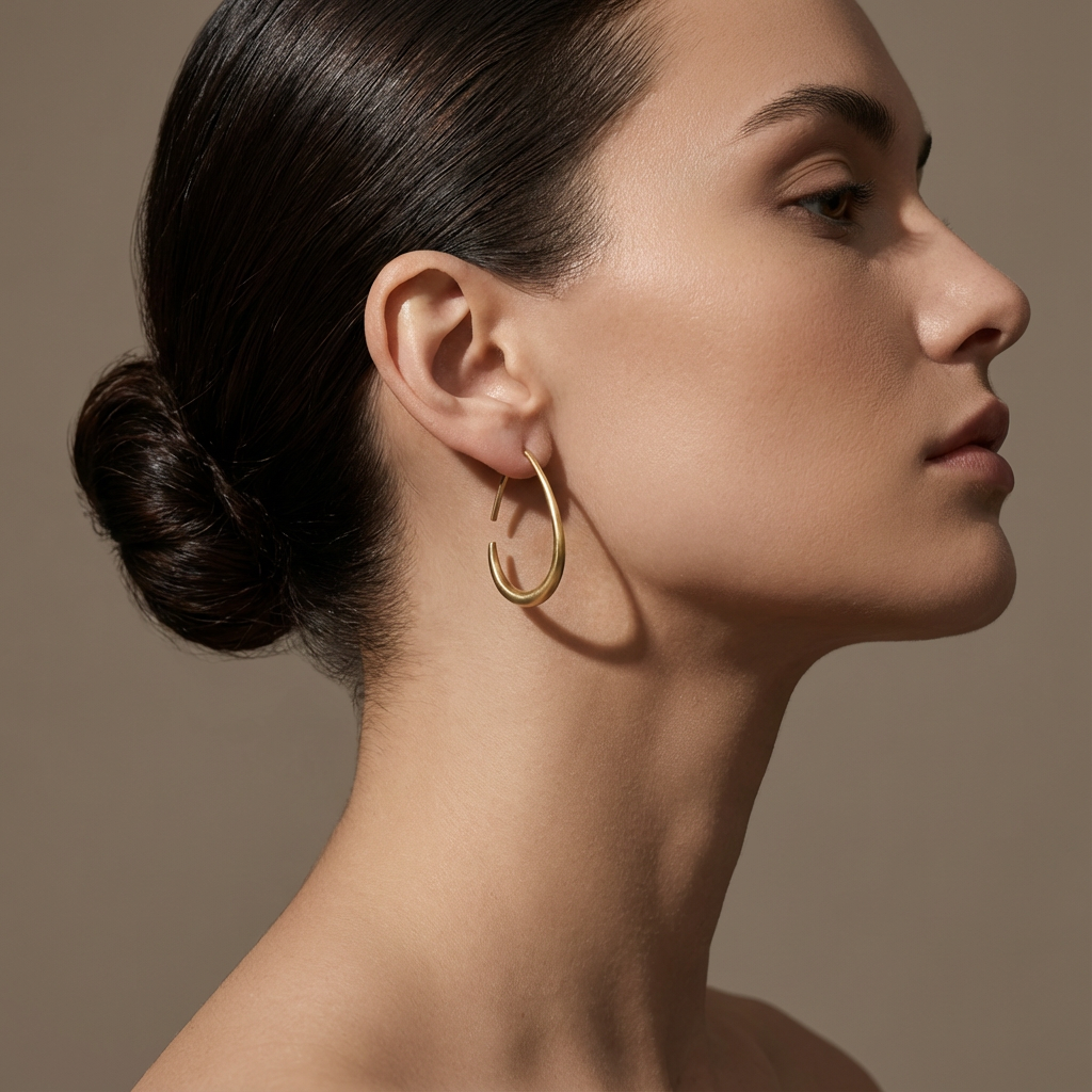 Twin arc hoop earrings – worn on ear by Ozel