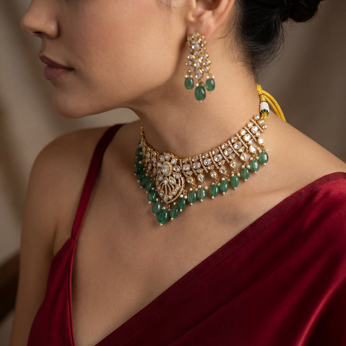Mumtaz Jadau Necklace Choker Set – ornate Indian bridal jewelry by Ozel