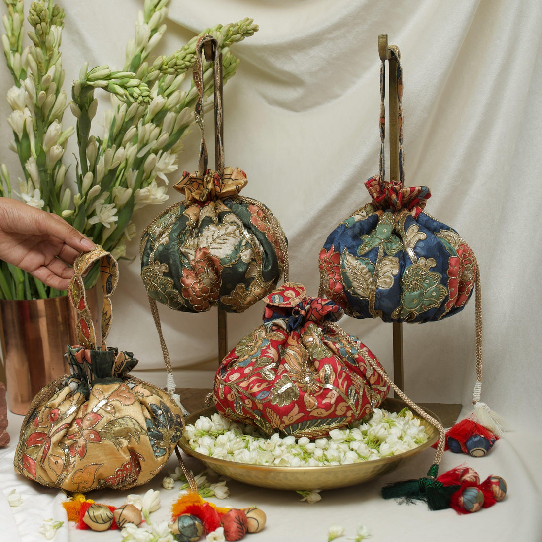 Detail of Kalamkari gol potli embroidery — Ozel