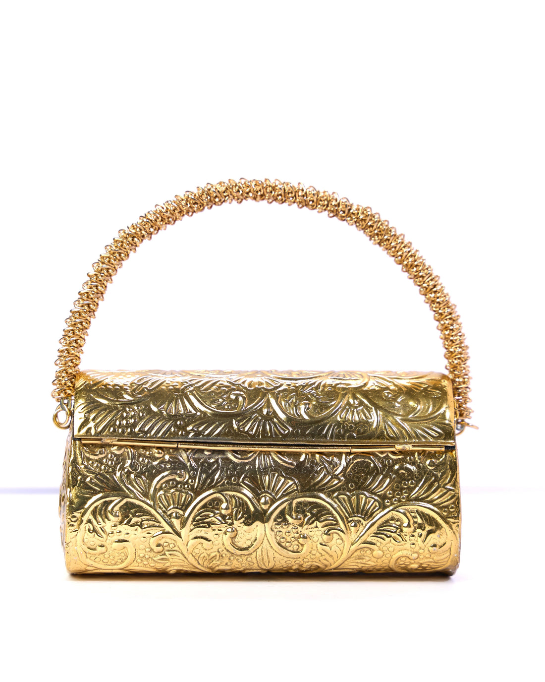 Carved heritage golden clutch bag – carved detail close-up by Ozel