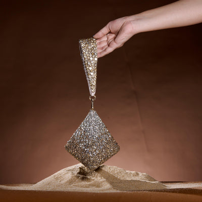 Pyramid structured clutch with embroidered handle styled — Ozel