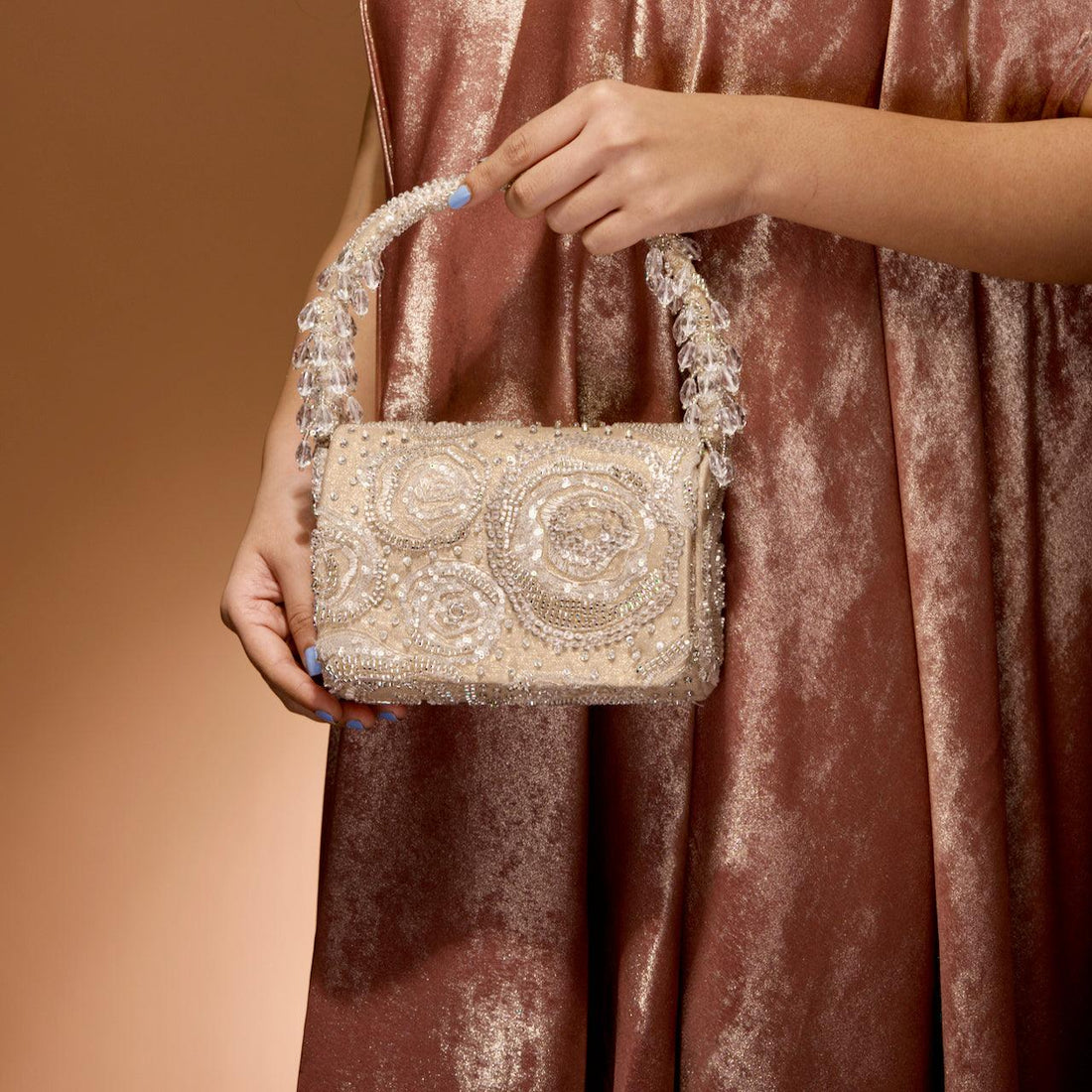 Floral embroidered rose flap bag with dazzling exterior — heritage handcraft by Ozel
