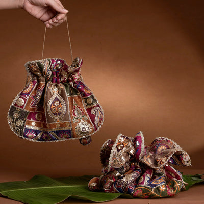 Gol potli bag multicolor Rangeeli – vibrant Indian bridal accessory by Ozel