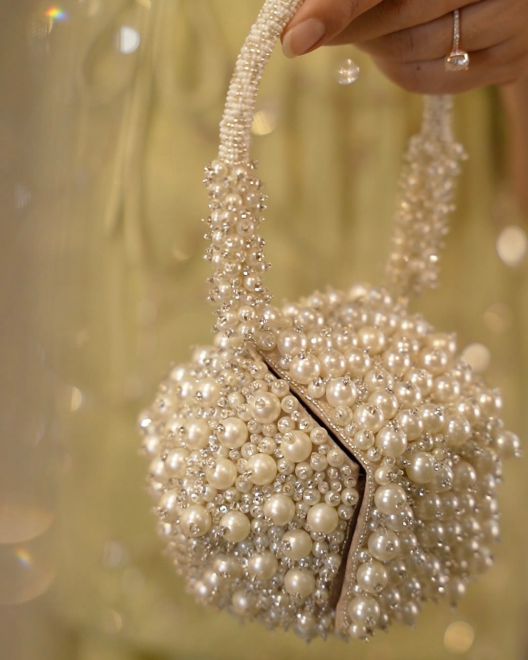 Detail of Bijoux nano bag pearl embellishments — Ozel