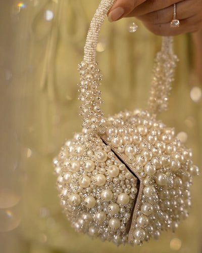 Detail of Bijoux nano bag pearl embellishments — Ozel