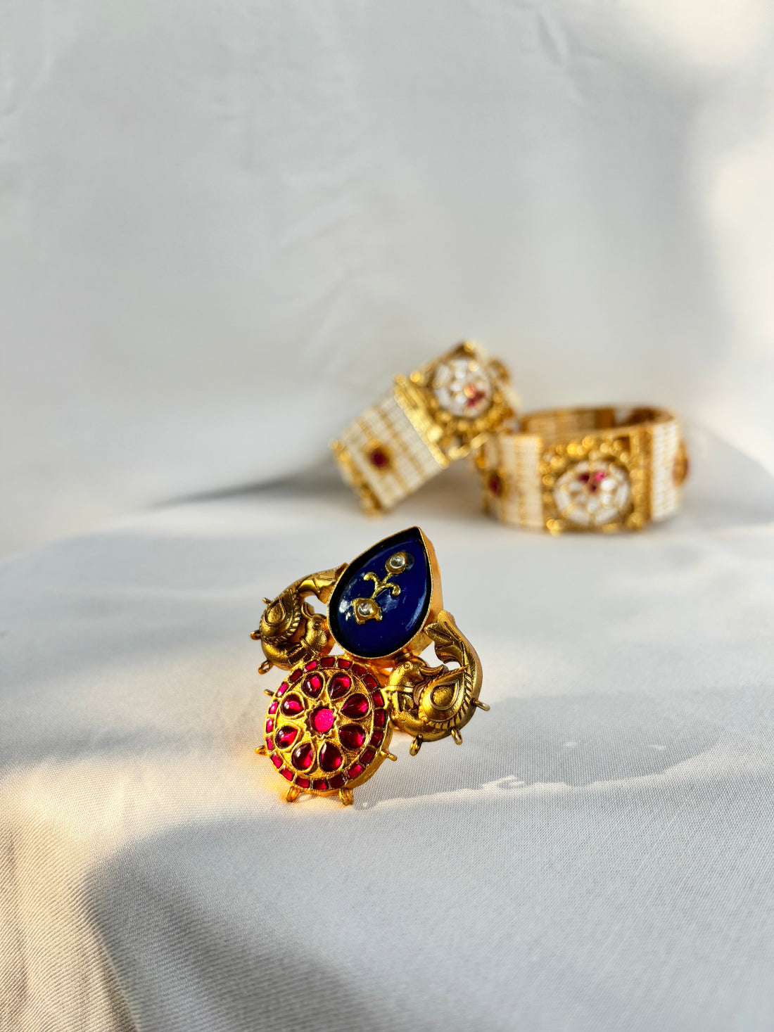 Mehreen floral ring – detail of stone setting by Ozel