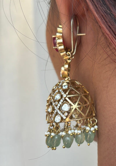 Zarina Emerald Ruby Jhumkas