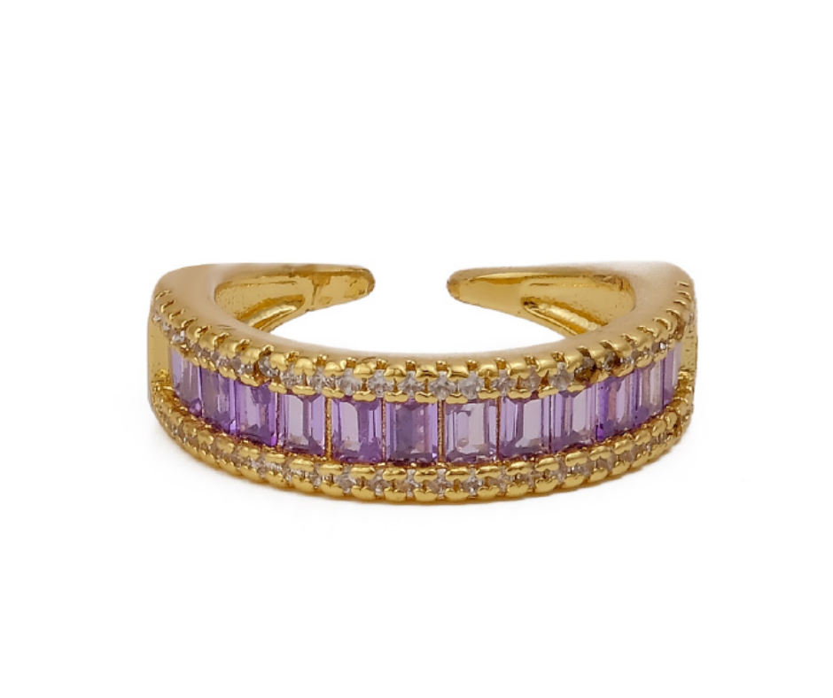 Baguette ring with geometric cut stone in refined setting