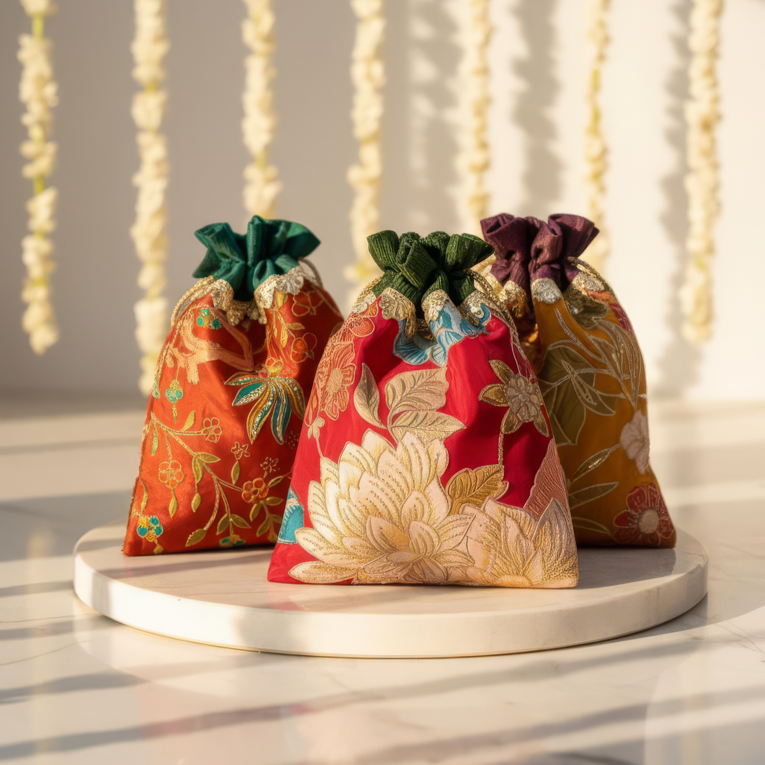 Set of Anvika gota-embroidered potli bags – Ozel