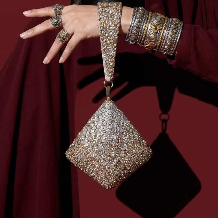 Gold Silver Pyramid Structured Bag