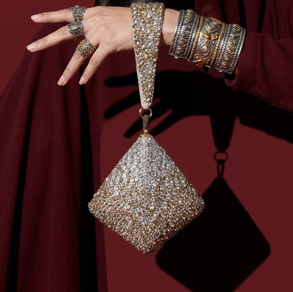 Gold Silver Pyramid Structured Bag