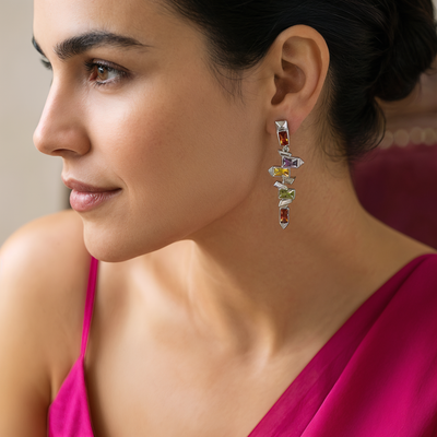 Prism cascade earrings with multi-faceted shimmering drops