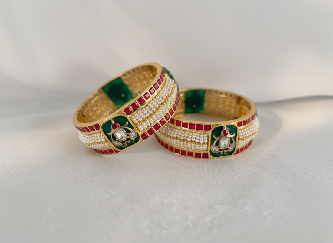 Aina pearl bangle kada – traditional Indian bridal jewelry by Ozel