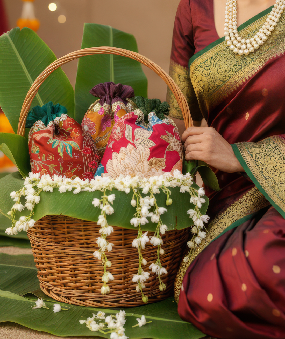 Set of Anvika gota-embroidered potli bags – Ozel