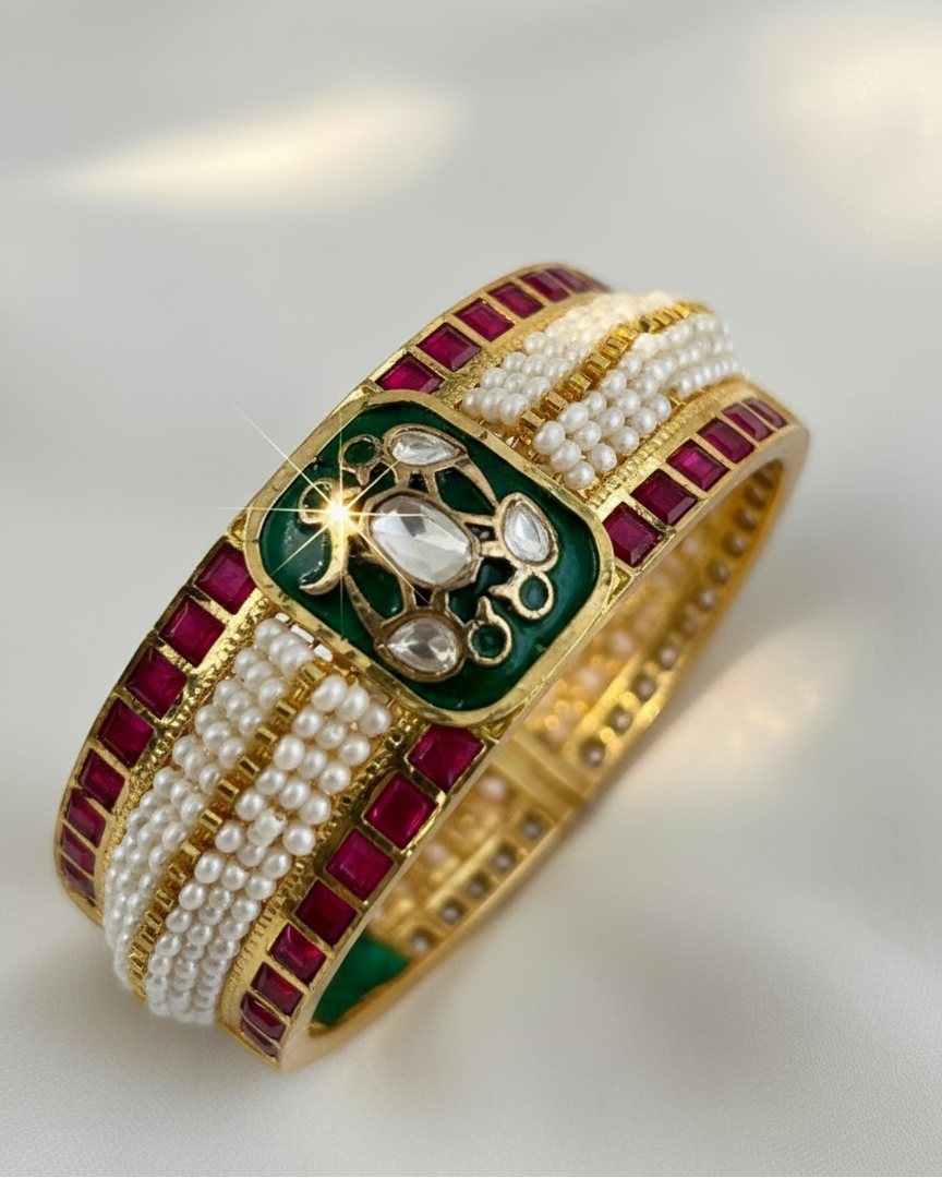 Aina pearl bangle kada – traditional Indian bridal jewelry by Ozel