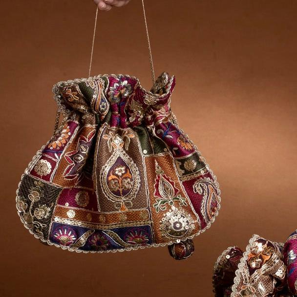 U shape potli bag multicolor Rangeeli – vibrant Indian bridal accessory by Ozel