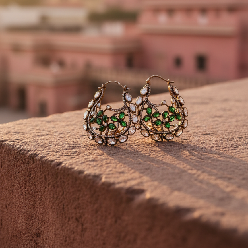 Diana green gemstone earrings – elegant Indian jewelry by Ozel