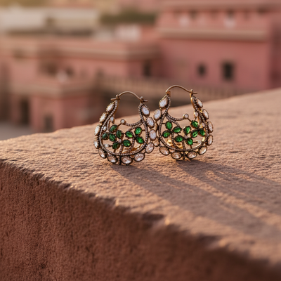 Diana green gemstone earrings – elegant Indian jewelry by Ozel
