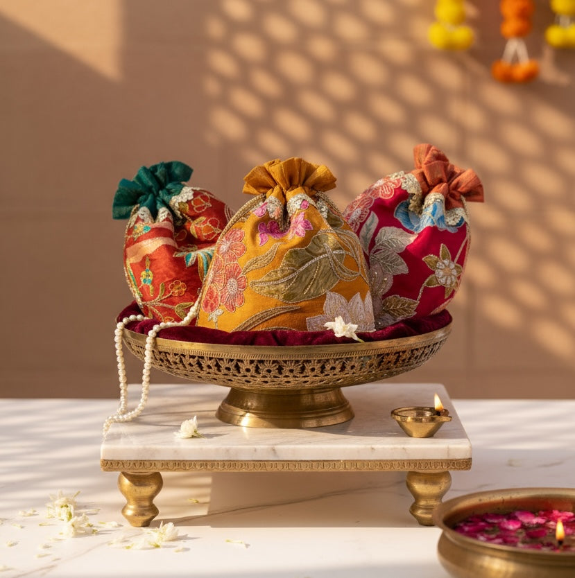 Set of Anvika gota-embroidered potli bags – Ozel