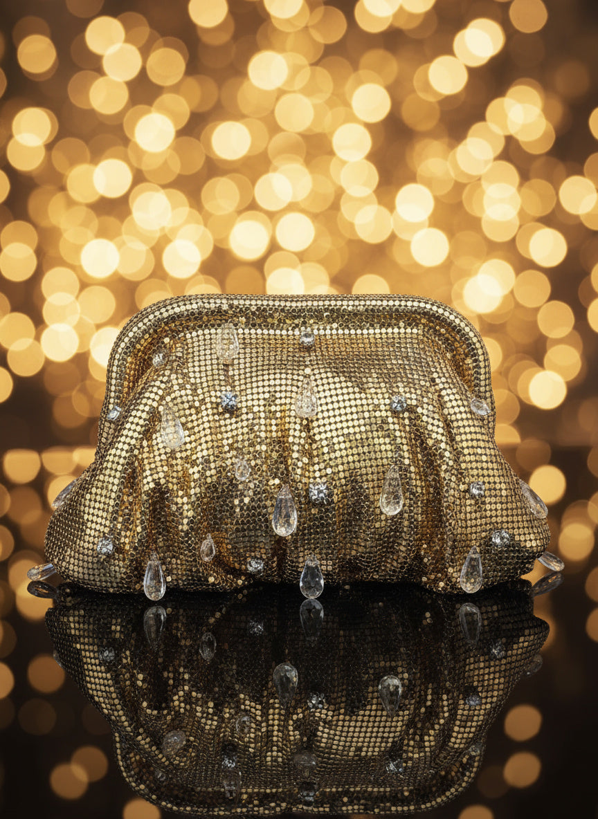 SoHo gold clutch bag – luxury Indian evening accessory by Ozel