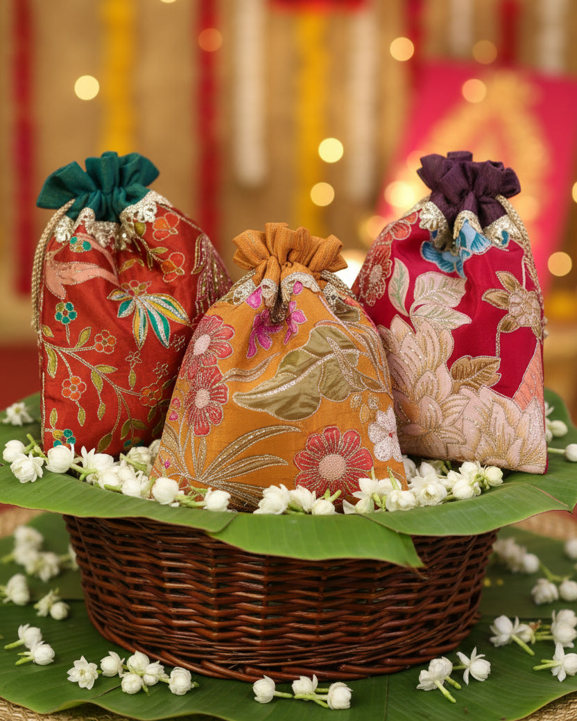 Set of Anvika gota-embroidered potli bags — Ozel