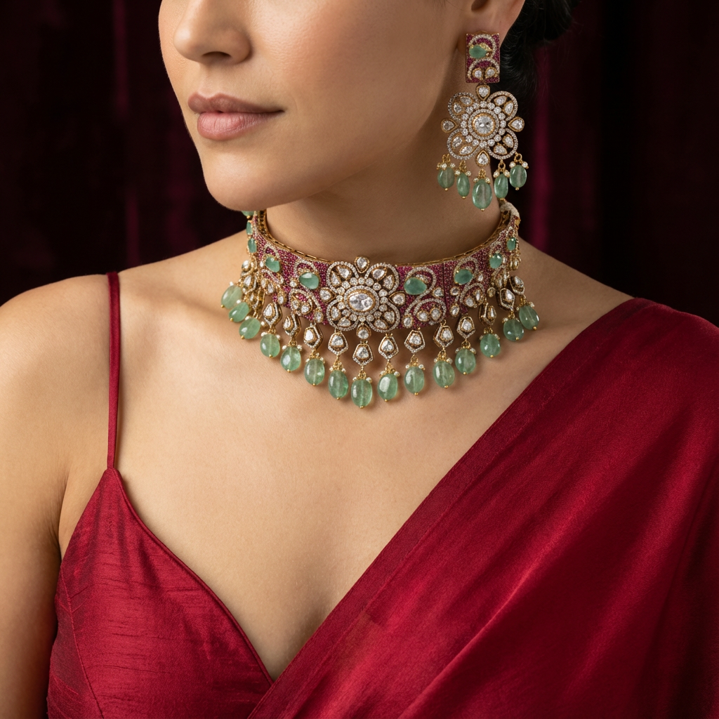 Meher Jadau garden choker set – traditional Indian bridal jewelry by Ozel