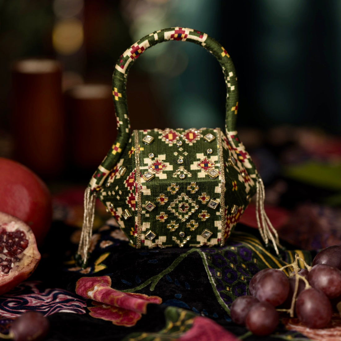 Side view of Patola raw silk nano bag — Ozel
